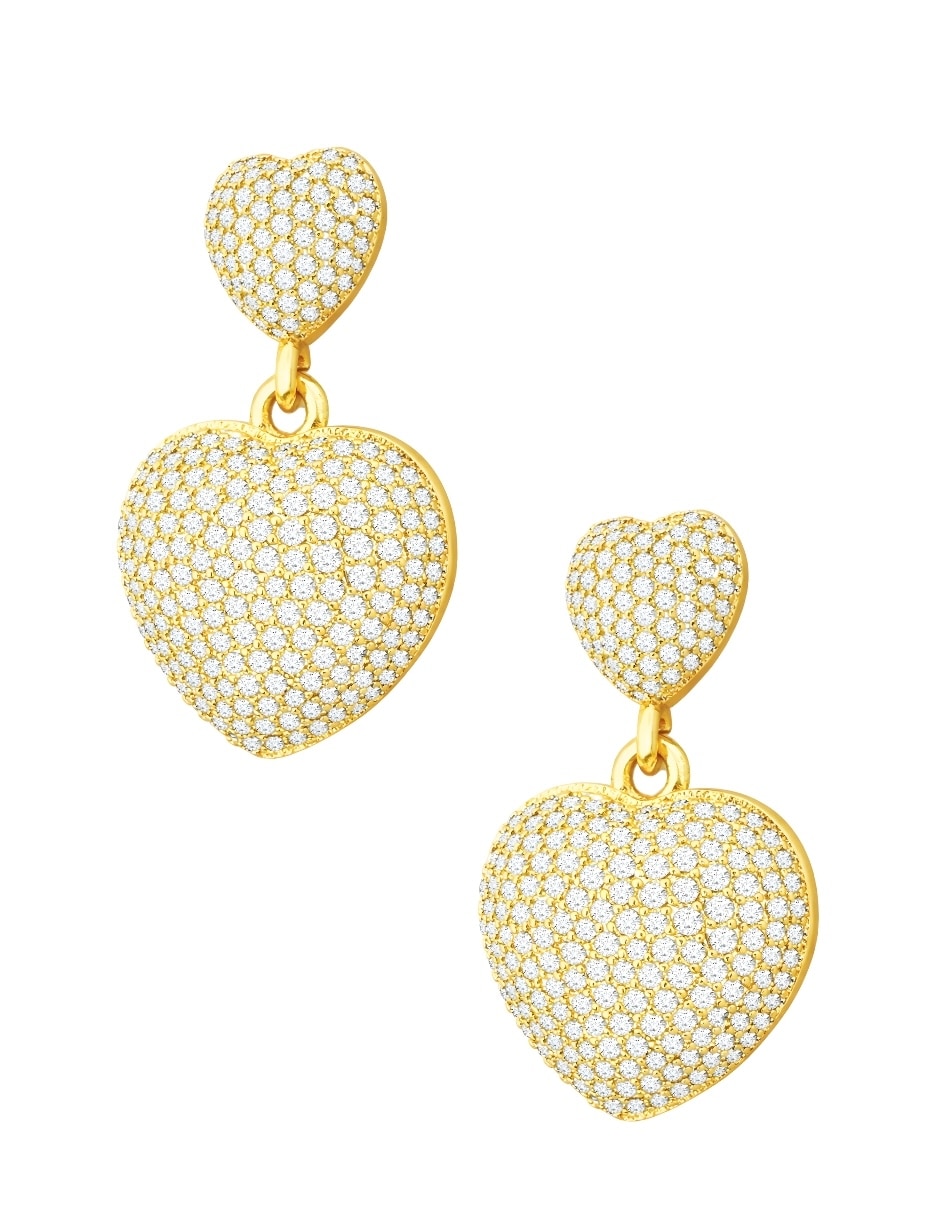 Aretes de corazón ZVEZDA Aurore 18 K con acabado chapa de oro circonita
