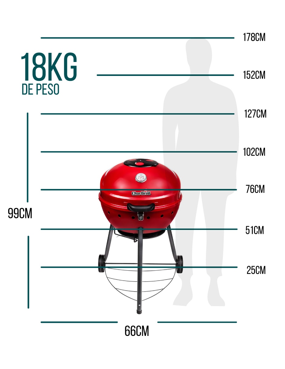 Asador carbón Charbroil Kettleman de acero inoxidable