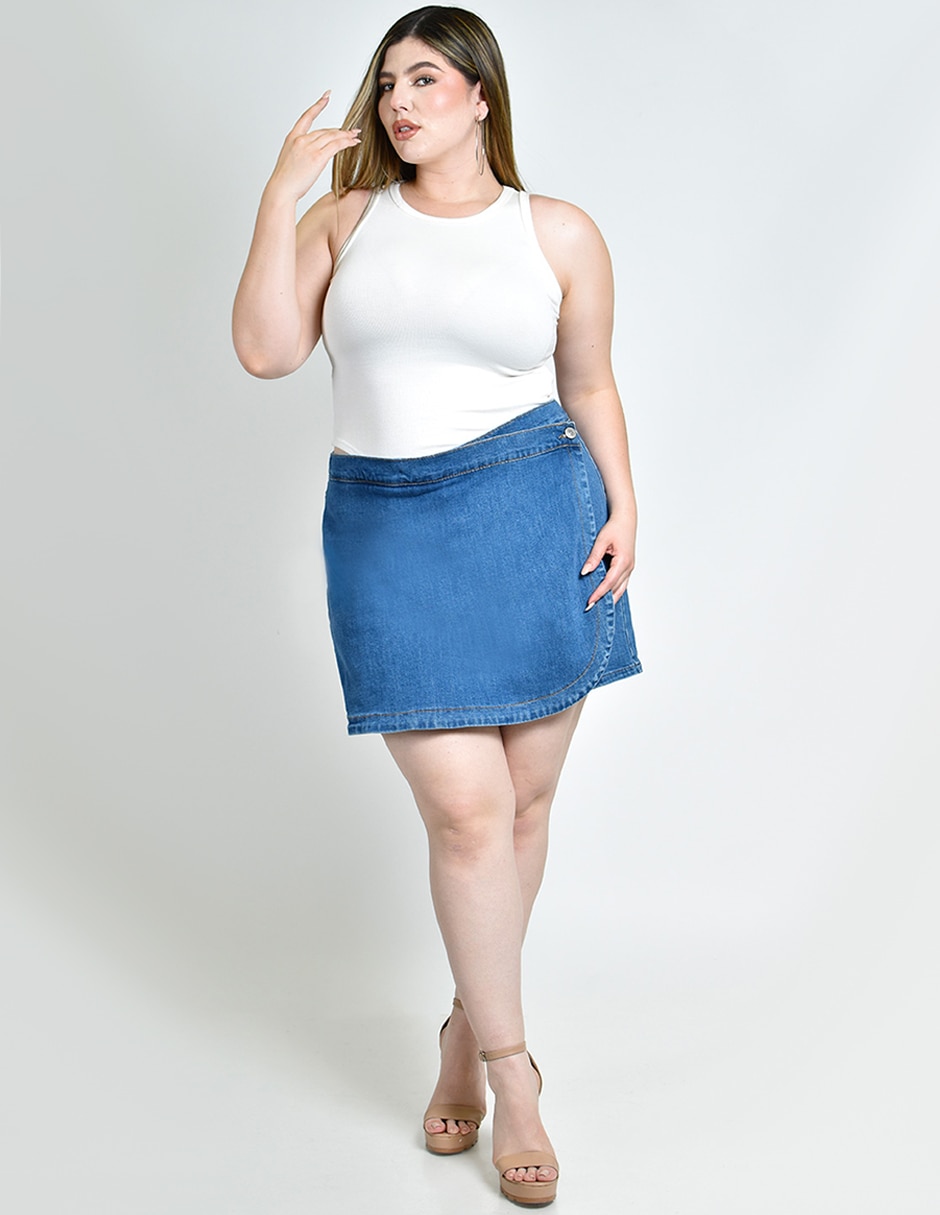 Falda short corta de mezclilla a la cintura 7