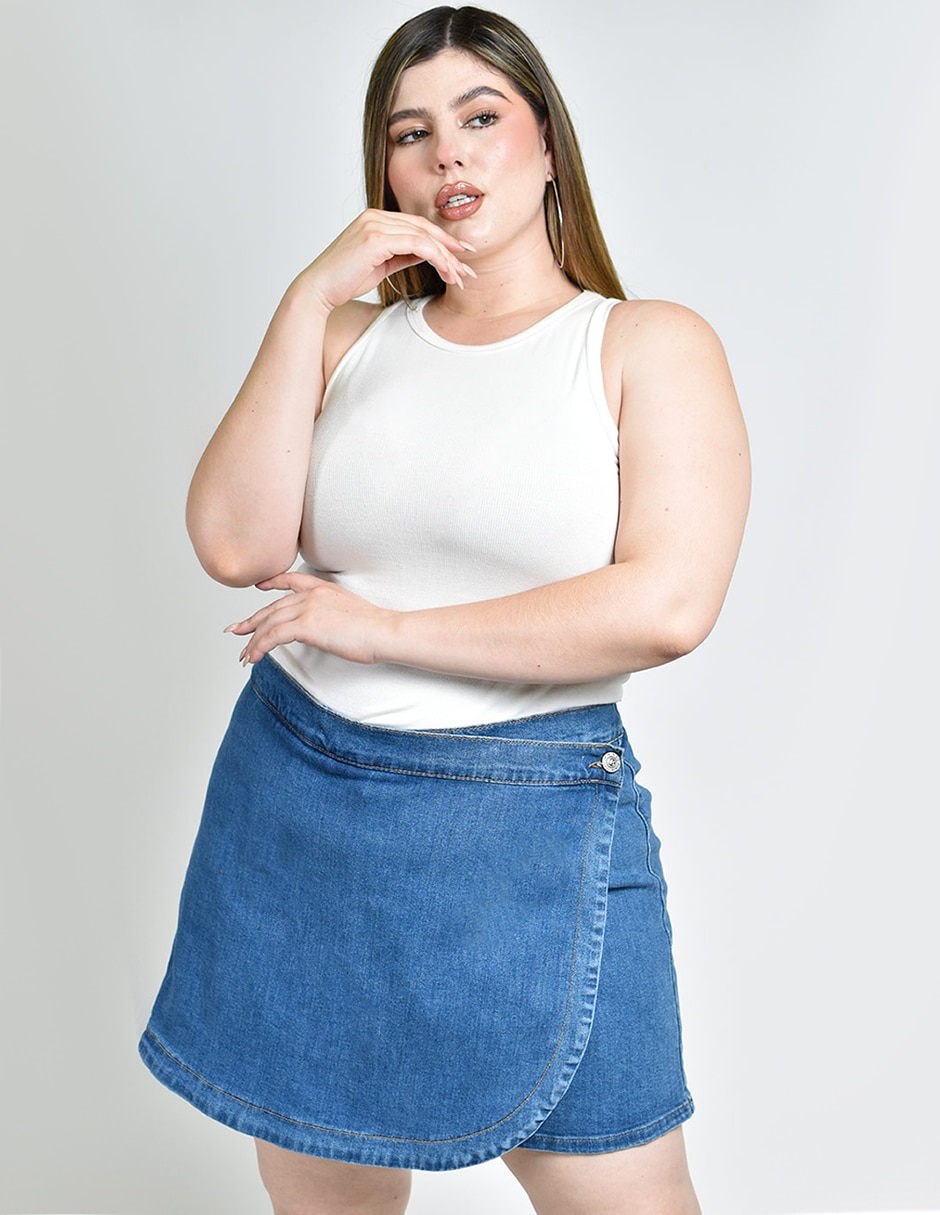 Falda short corta de mezclilla a la cintura
