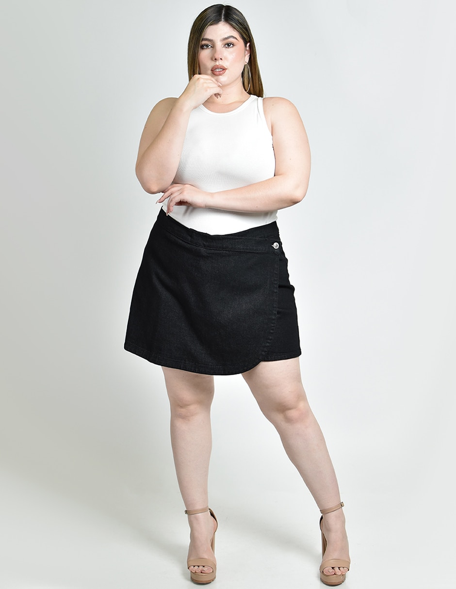Falda short corta de mezclilla a la cintura 4