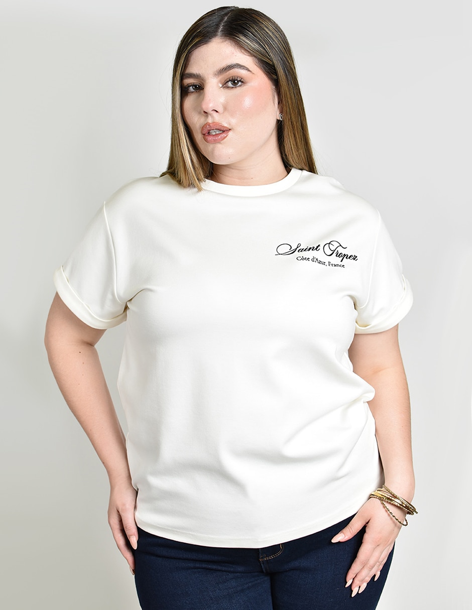 Playera manga corta cuello redondo para mujer