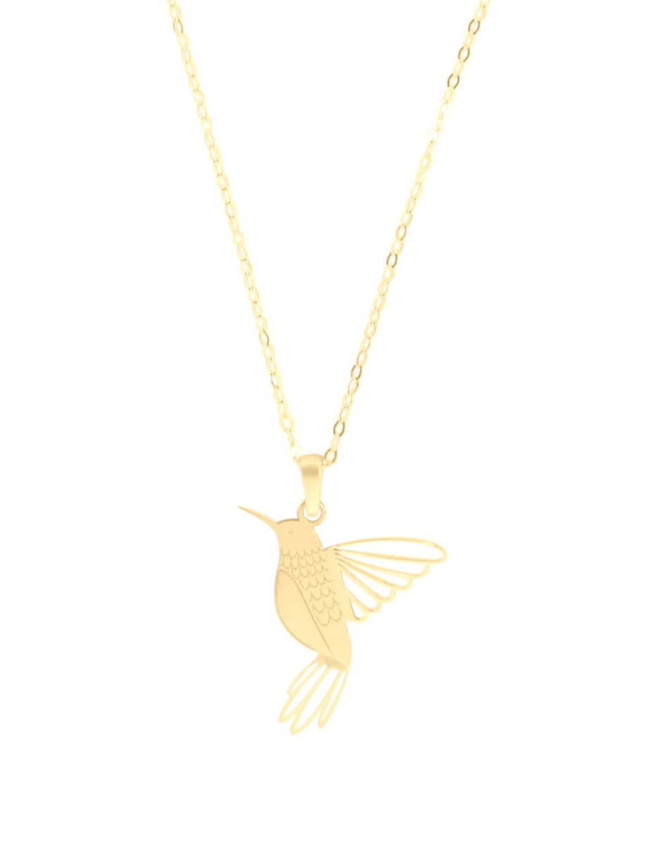 Collar con dije de colibrí de oro 14 K
