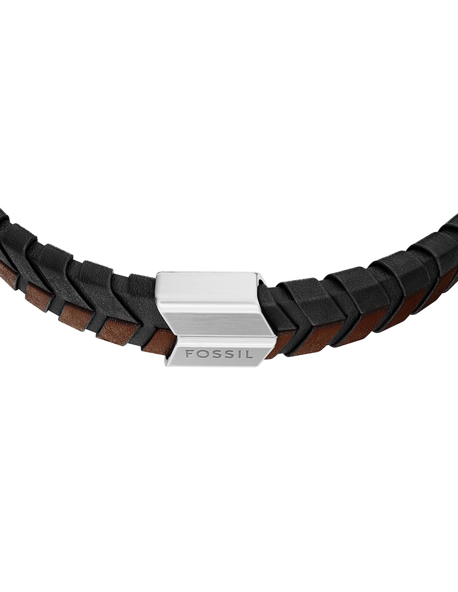 Pulsera Fossil de piel Woven acabado mate