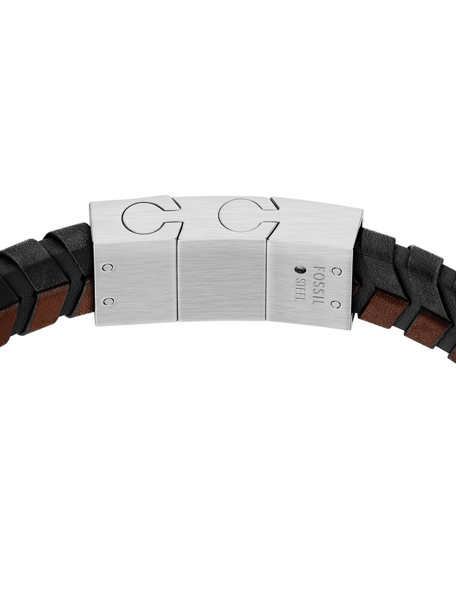 Pulsera Fossil de piel Woven acabado mate