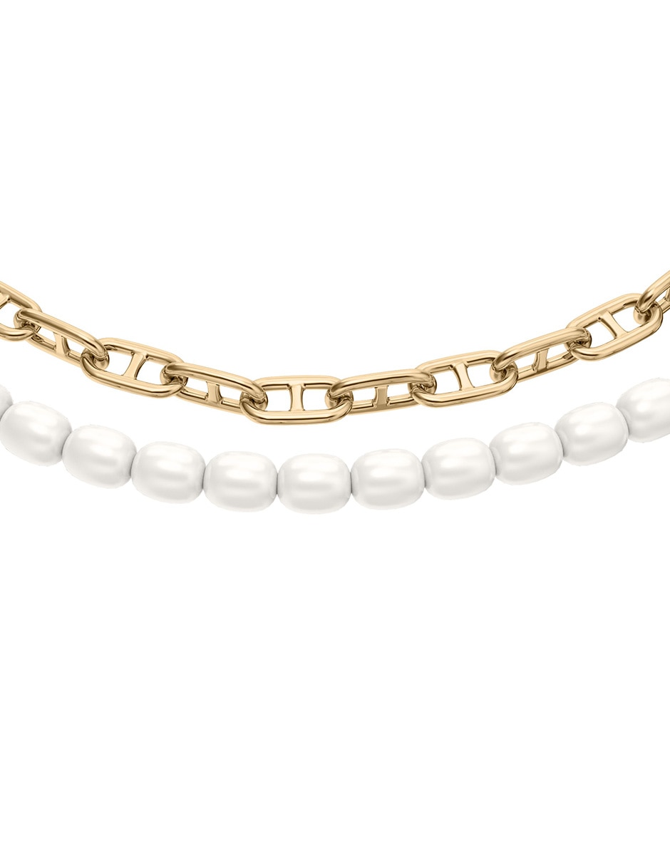 Multi-pulsera Fossil Heritage Pearl D-Link Gold acabado pulido