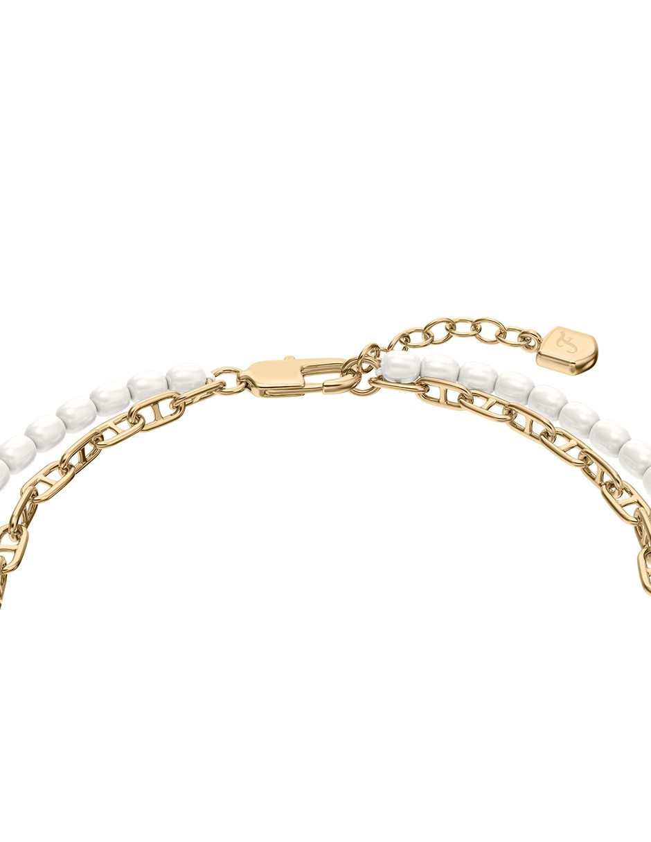 Multi-pulsera Fossil Heritage Pearl D-Link Gold acabado pulido