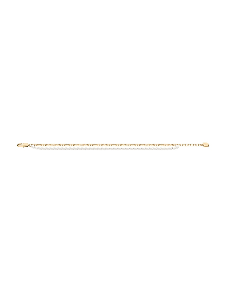 Multi-pulsera Fossil Heritage Pearl D-Link Gold acabado pulido