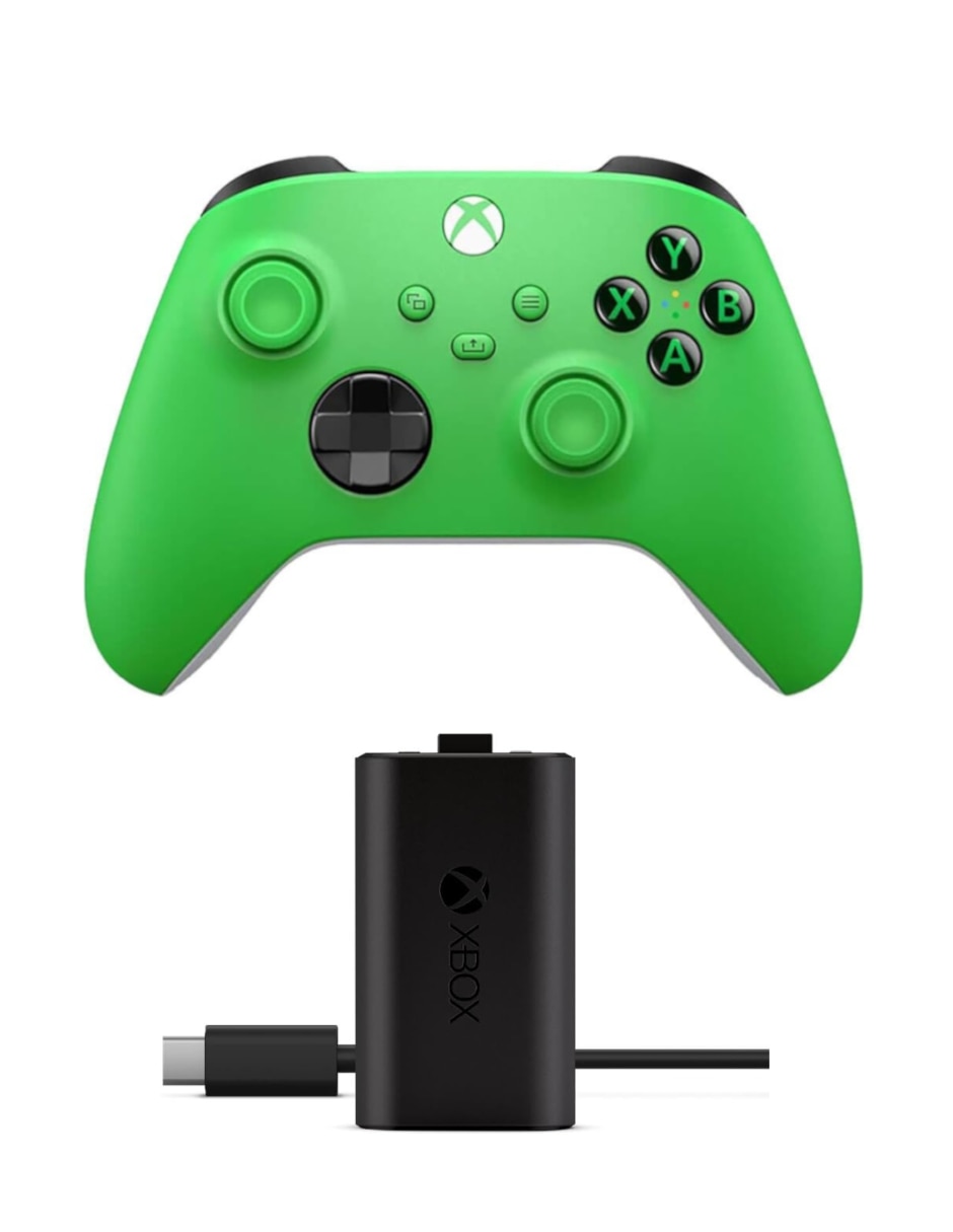 Set control Microsoft Velocity Green + Kit Carga y Juega inalámbrica para Xbox One Series X