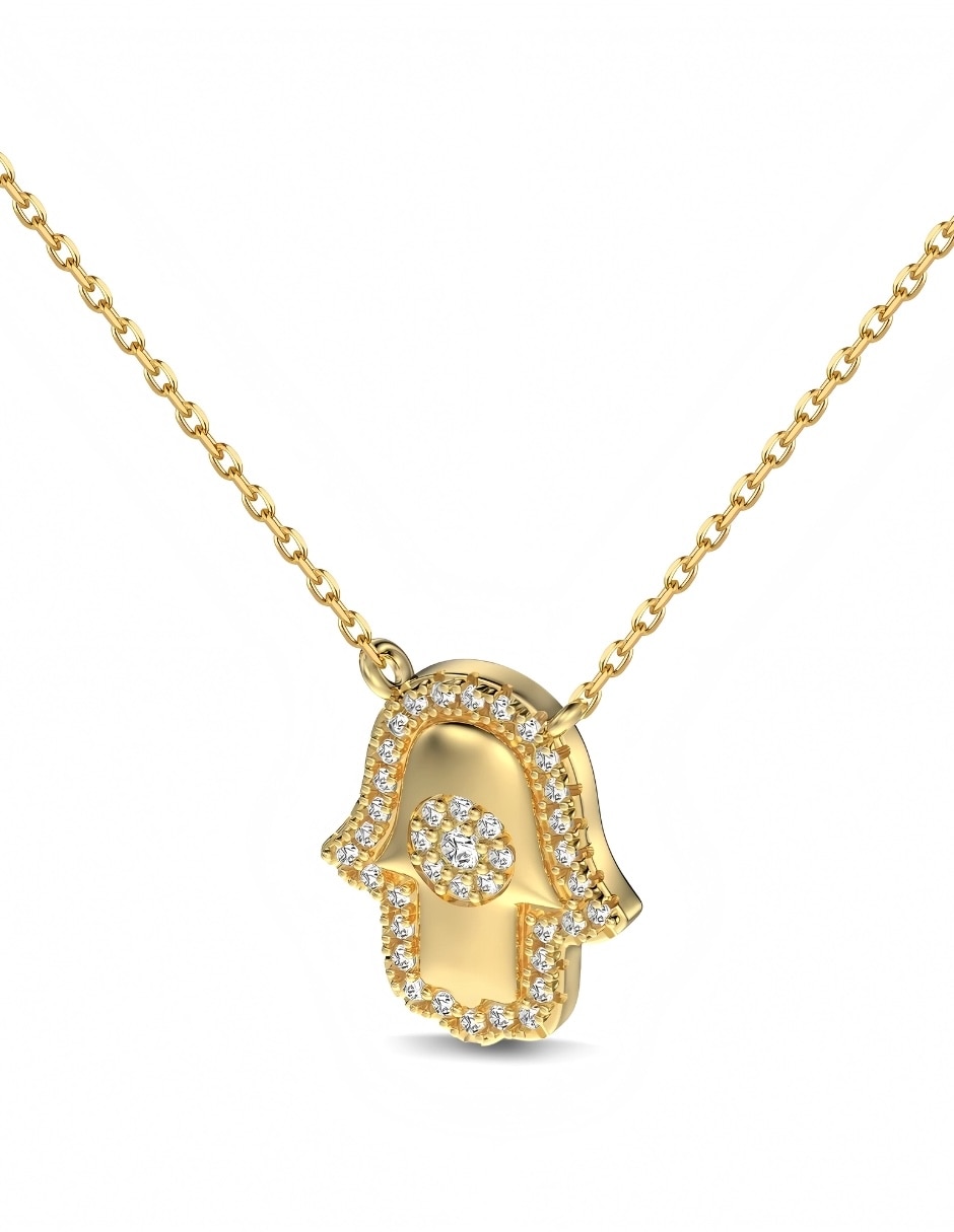 Collar de mano de Fátima Hamsa de plata P 925 con acabado baño de oro 3