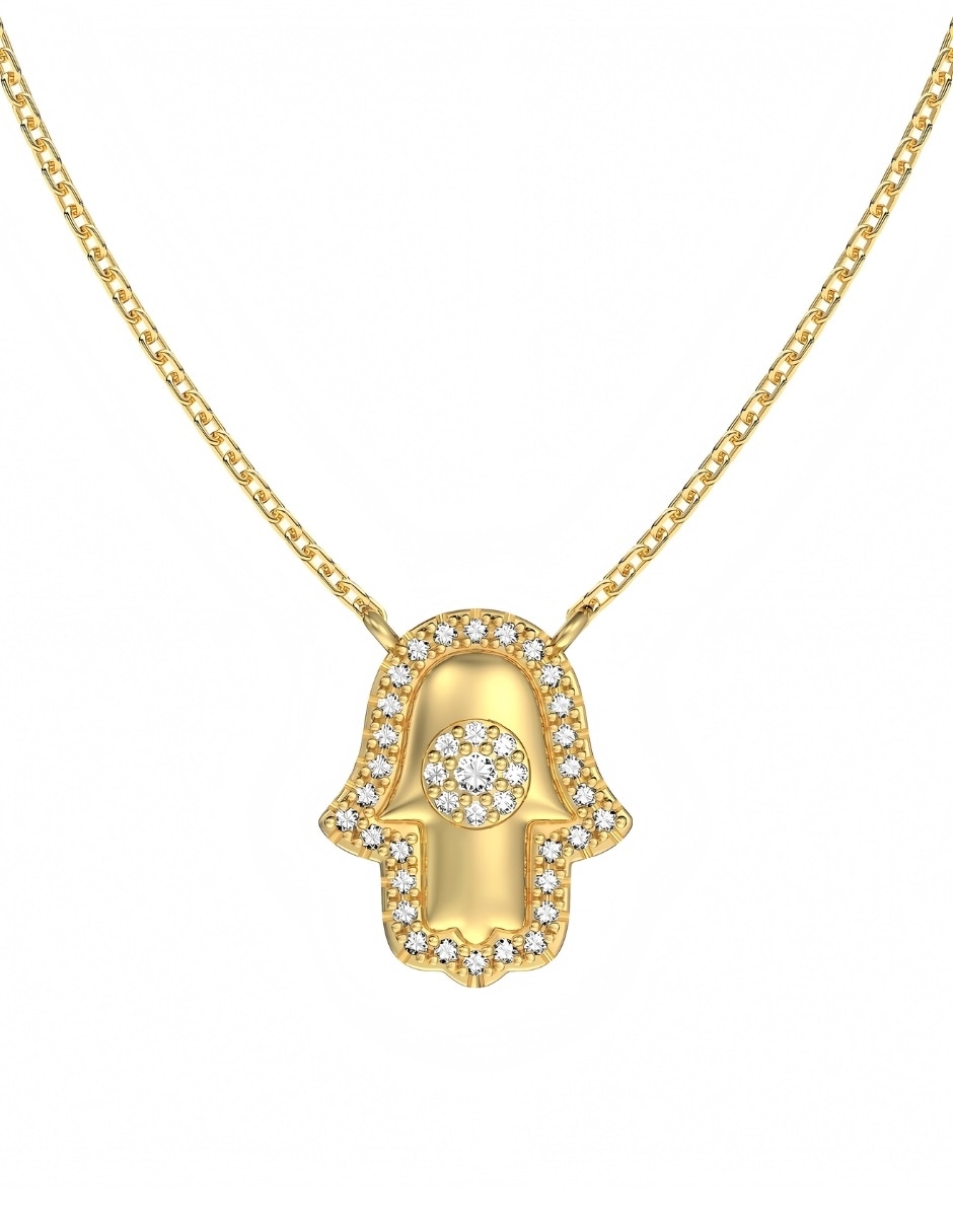 Collar de mano de Fátima Hamsa de plata P 925 con acabado baño de oro
