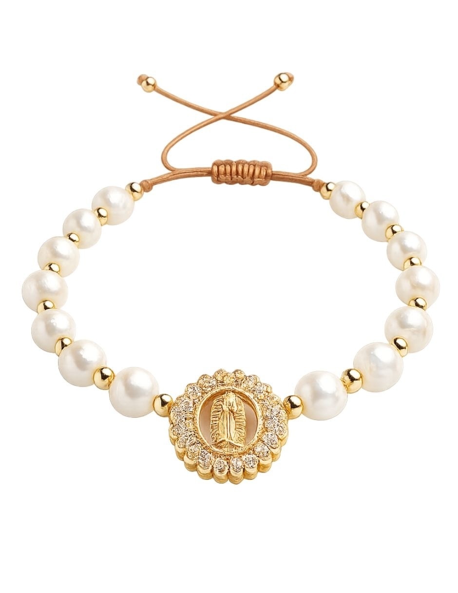 Pulsera de perla 18 k Devoción con acabado baño de oro 1