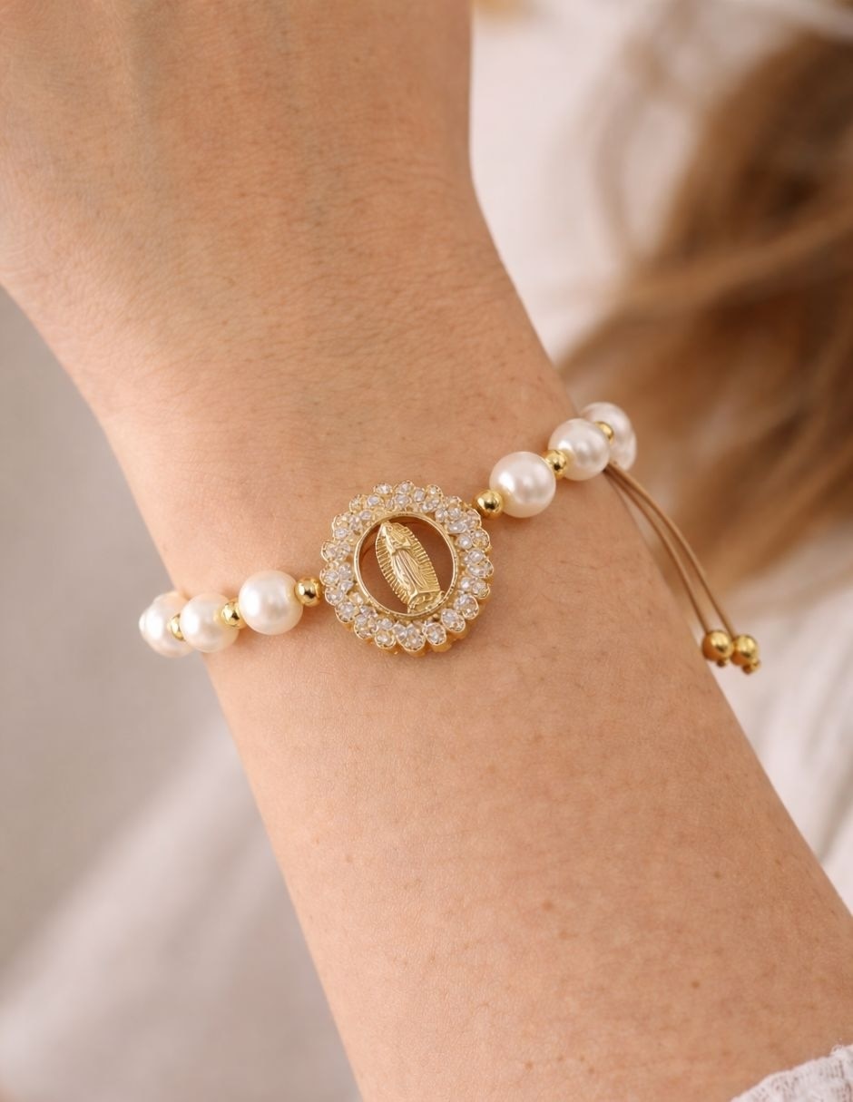 Pulsera de perla 18 k Devoción con acabado baño de oro 3