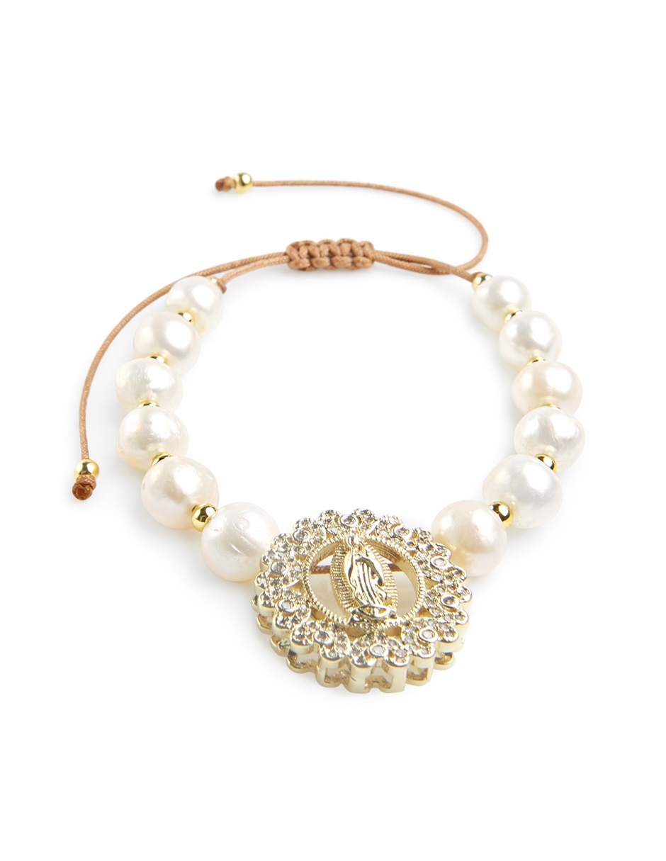 Pulsera de perla 18 k Devoción con acabado baño de oro 4