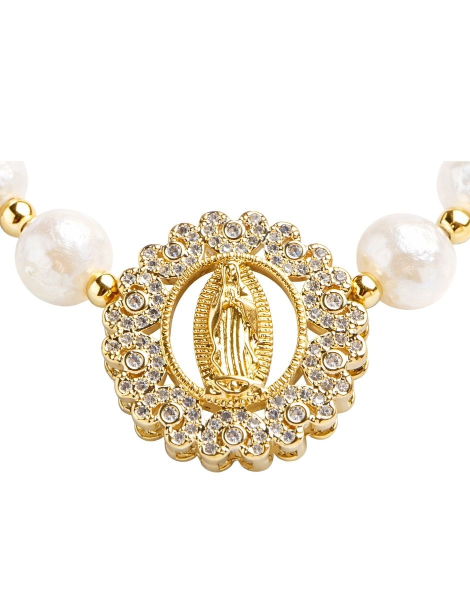 Pulsera de perla 18 k Devoción con acabado baño de oro 6