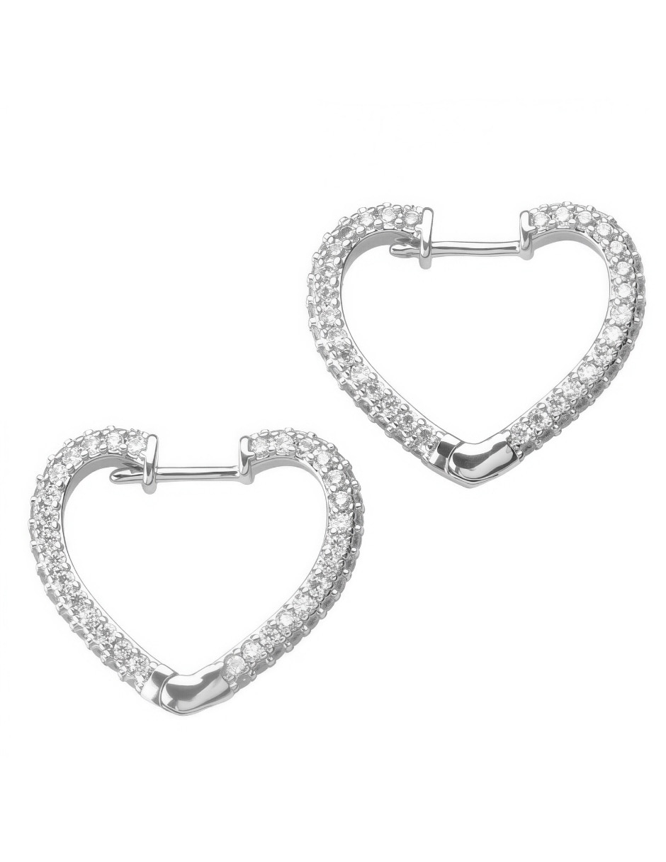 Arracadas de corazón Glow con acabado baño rodio zirconia