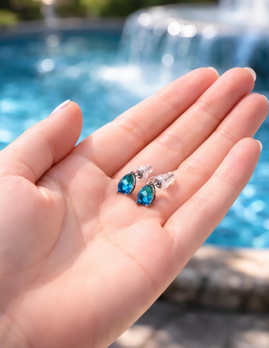 Broqueles de gota Yoiko Ocean con acabado baño rodio zirconia