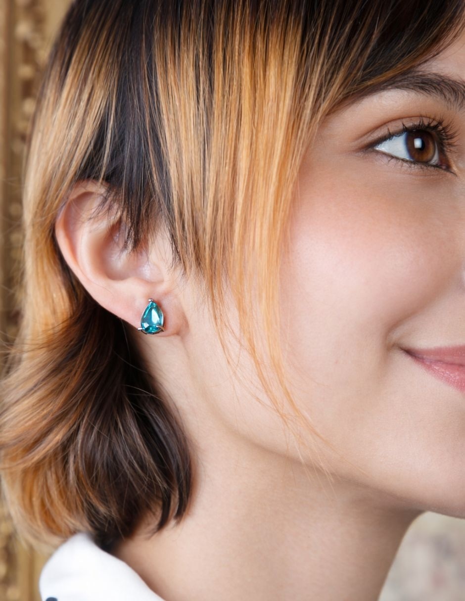 Broqueles de gota Yoiko Ocean con acabado baño rodio zirconia