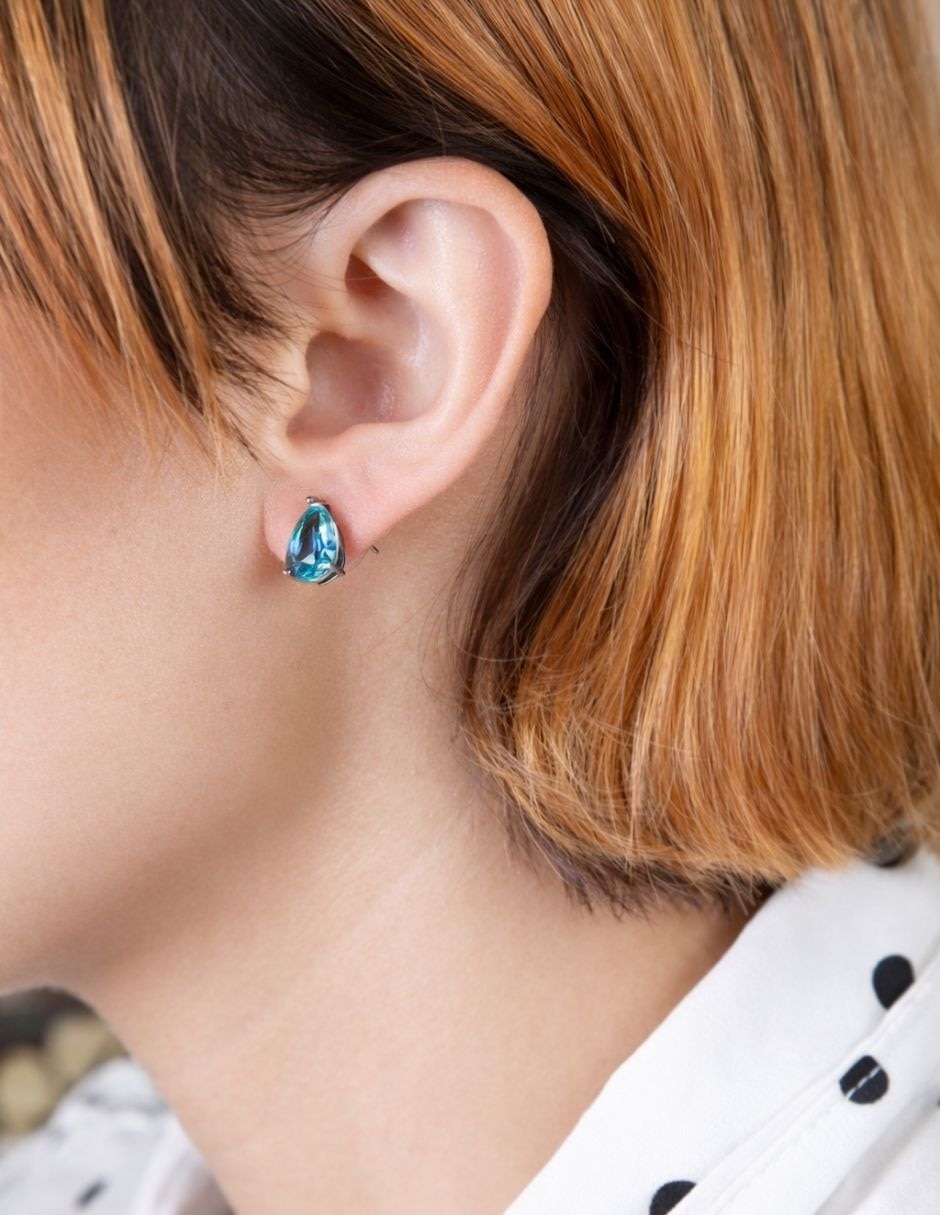Broqueles de gota Yoiko Ocean con acabado baño rodio zirconia