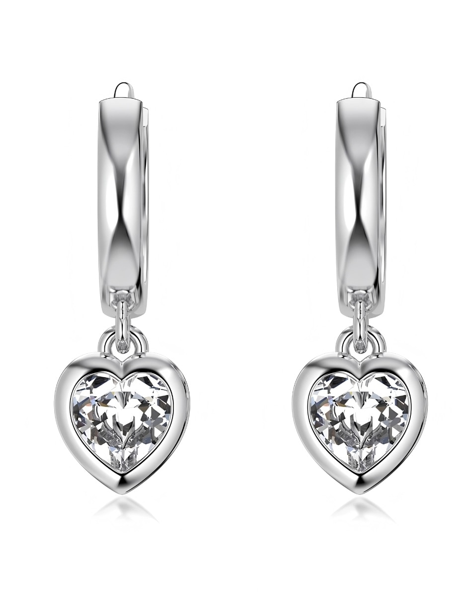 Aretes cortos de corazón Yoiko de plata P 925 con acabado baño de rodio zirconia
