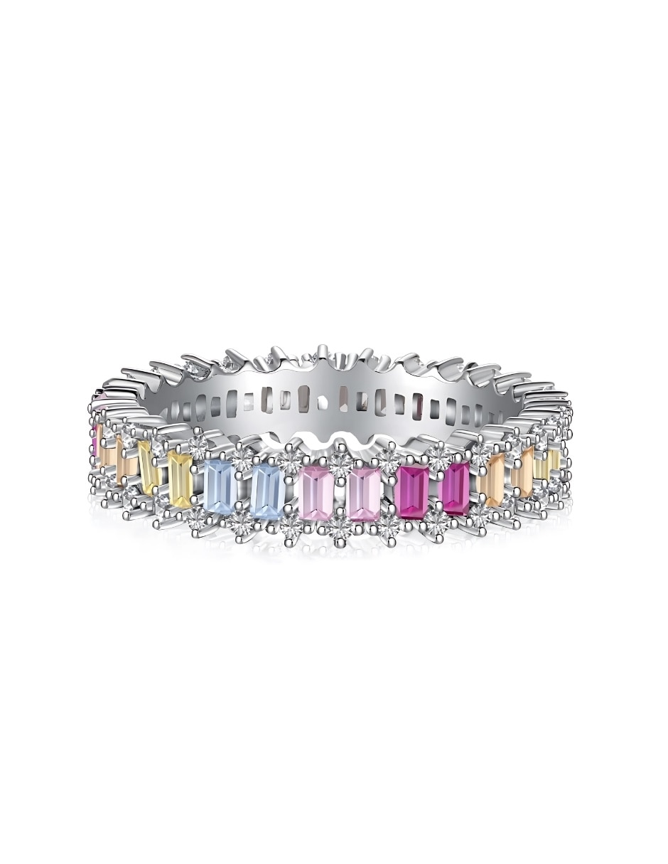 Anillo Arcoíris P 925 de plata zirconia baño rodio