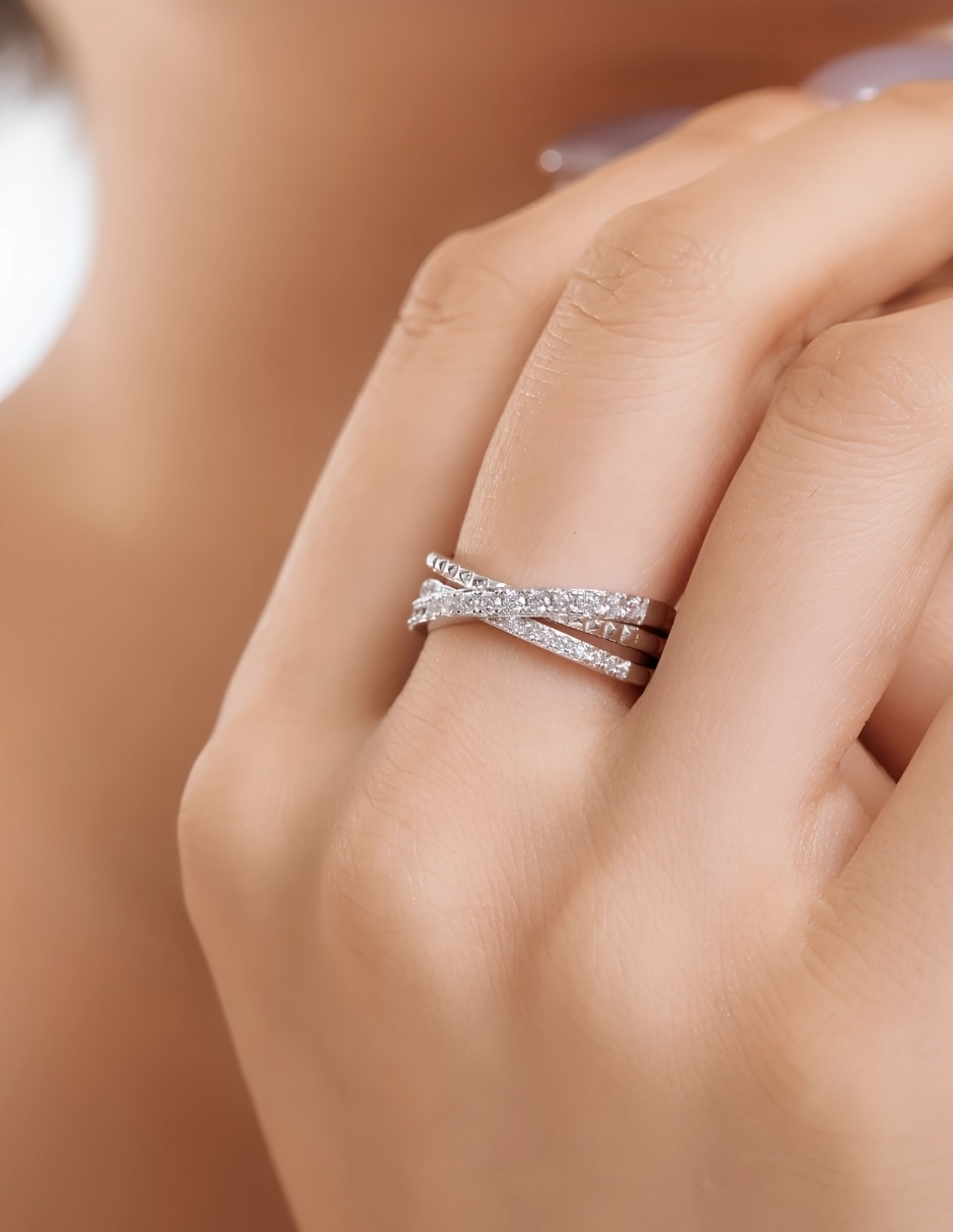 Anillo Yoiko Lazos P 925 de plata zirconia baño rodio