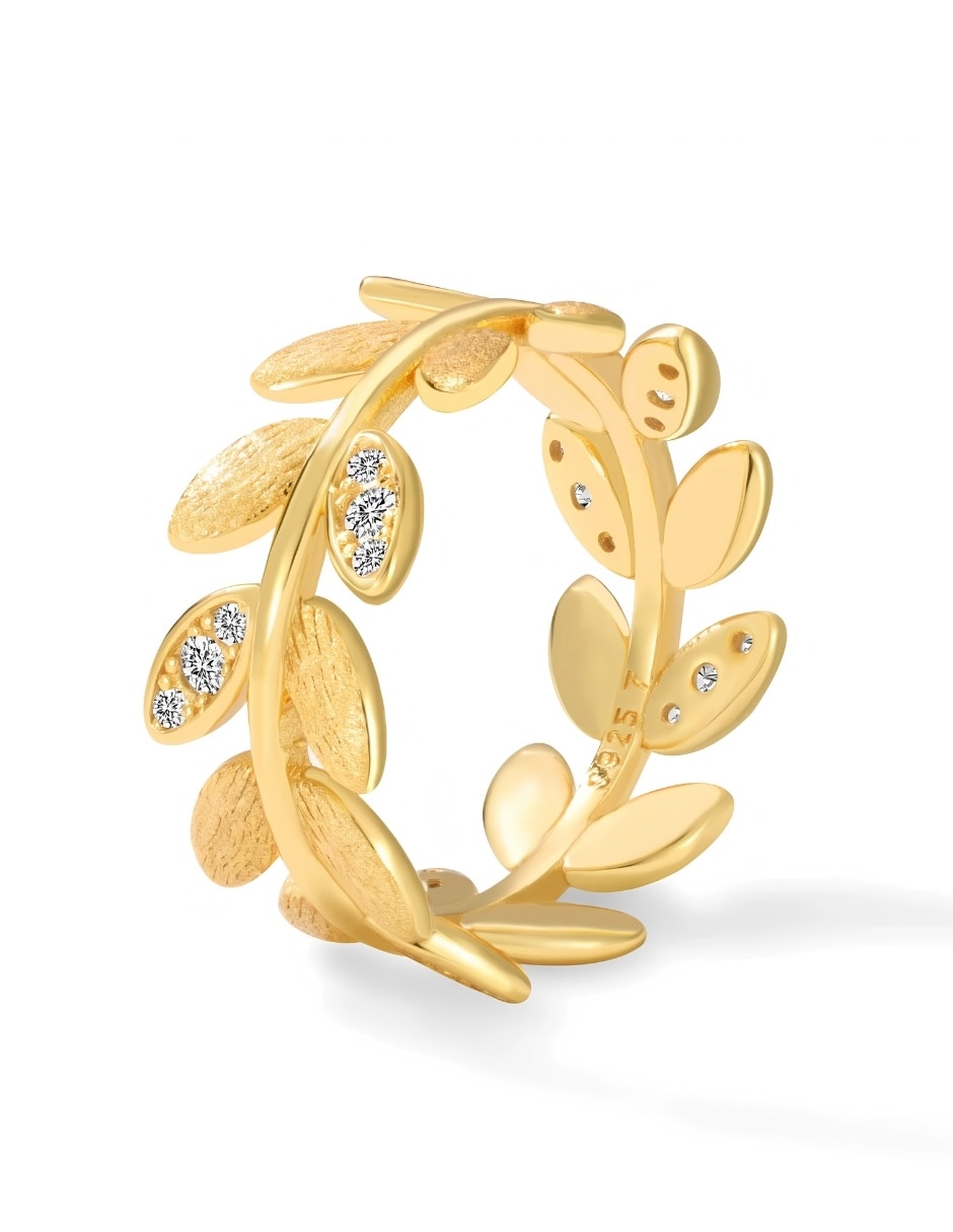 Anillo Yoiko Laurel 18 K de Plata Zirconia Baño de oro