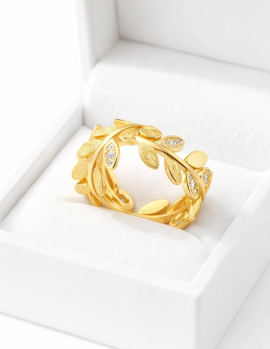 Anillo Yoiko Laurel 18 K de Plata Zirconia Baño de oro