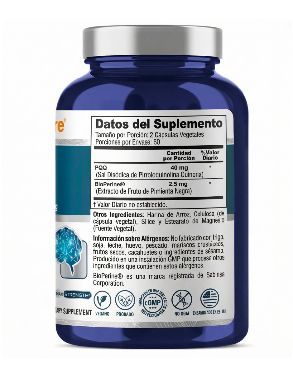 Pqq 40mg bioperina reduce estrés oxidativo + energía 120caps sin sabor nusa pure con urolitina a nad resveratrol coq10 y pqq  de