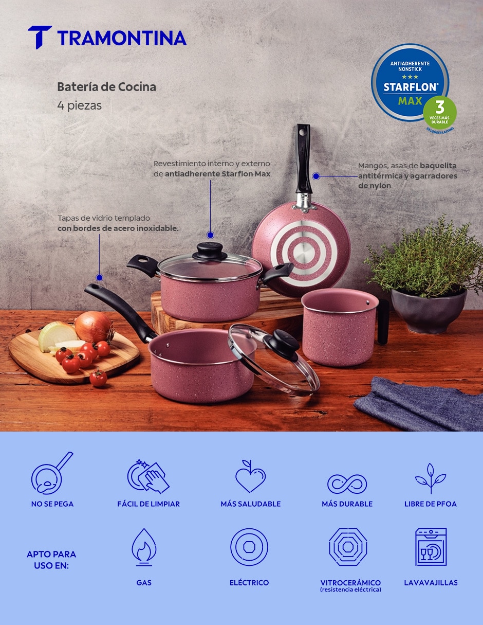 Batería de cocina Tramontina 20298444 de aluminio antiadherente Starflon Max 6 piezas