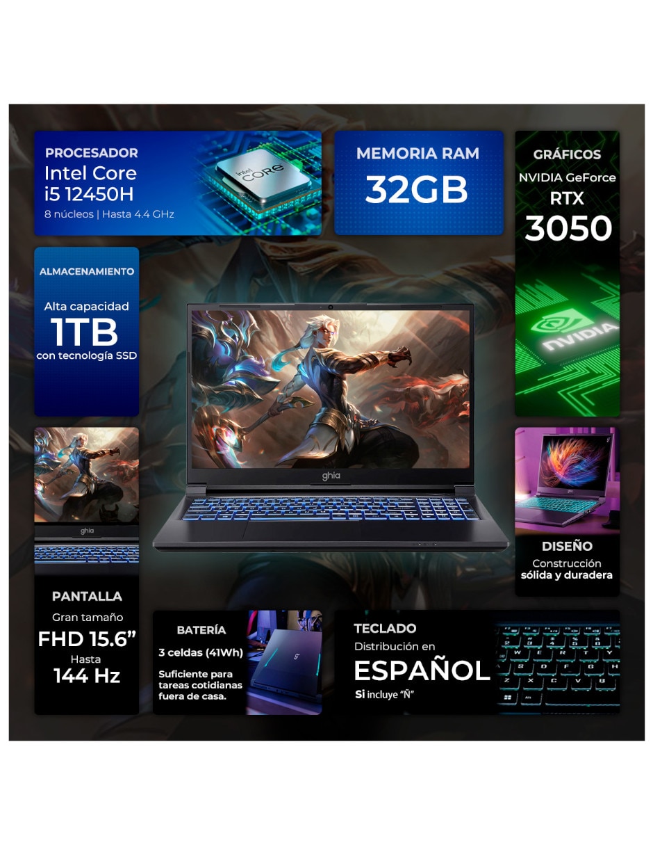 Laptop gamer GHIA GLBE-3050Ci5321T 15.6 pulgadas Full HD Intel Core i5 NVIDIA GeForce RTX 3050 32 GB RAM 1 TB SSD