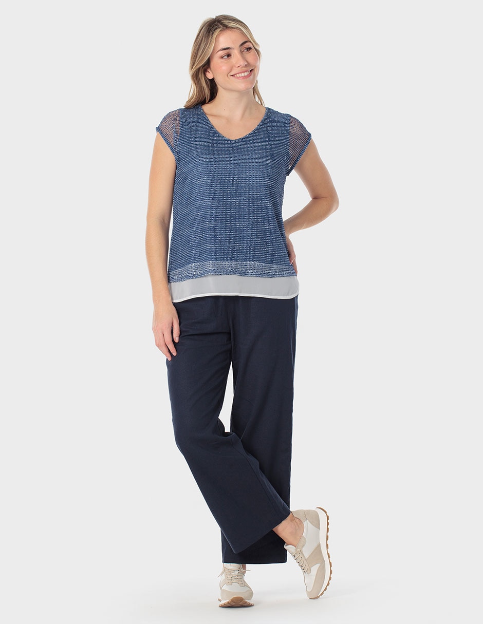 Blusa manga corta cuello V para mujer 3
