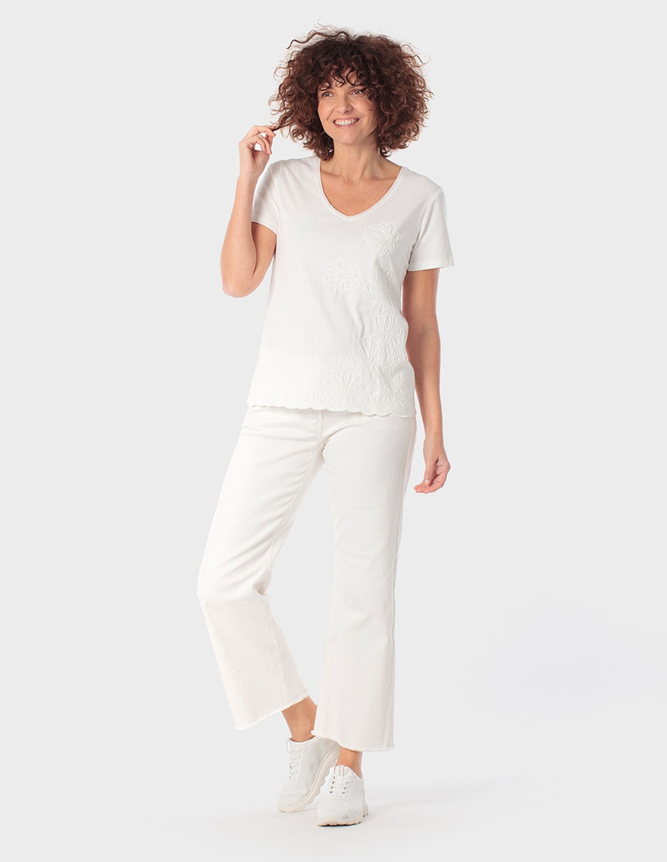 Playera manga corta cuello V para mujer 3