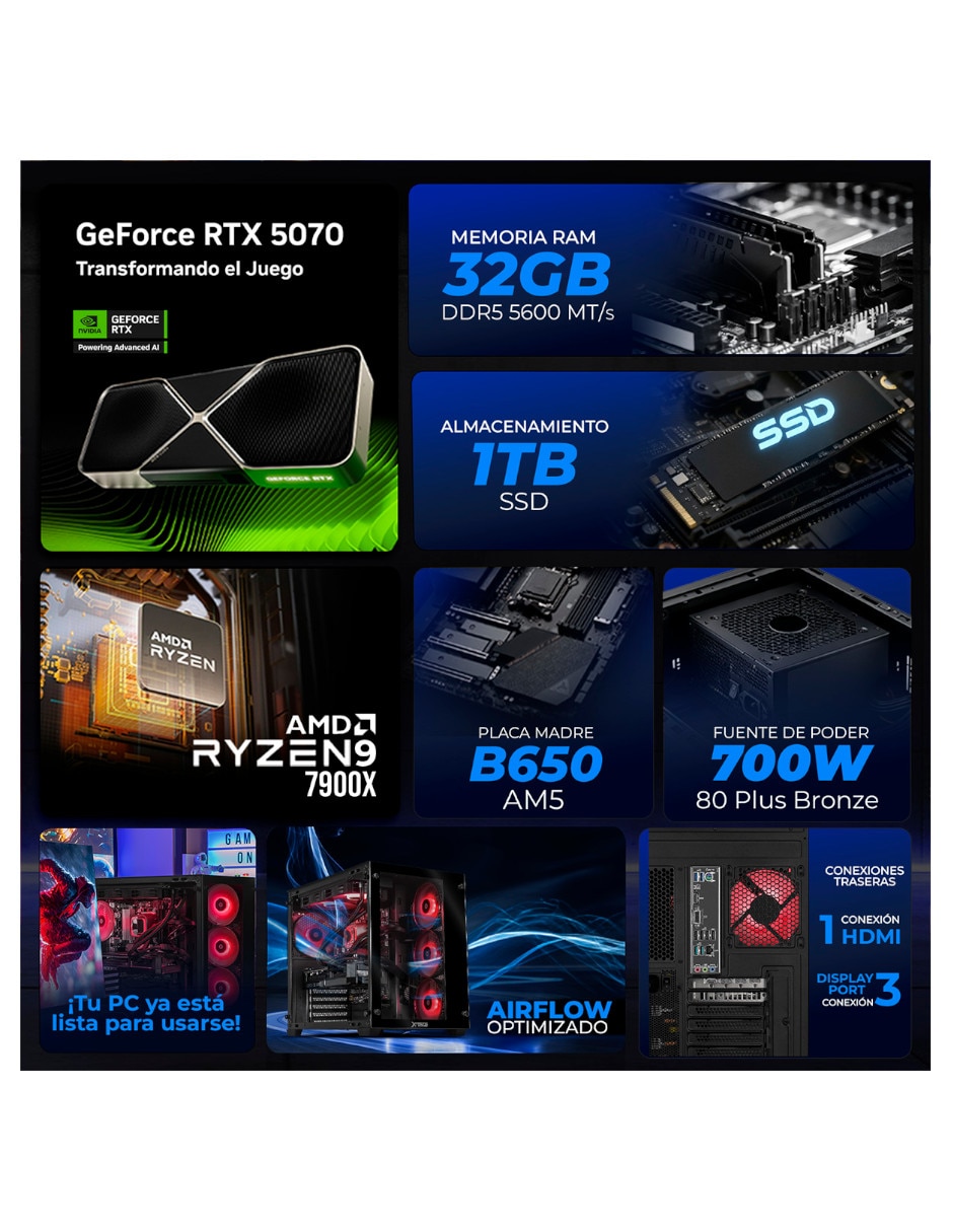 Xtreme pc gaming xtbrr932gb55070mtpb 27 pulgadas full hd amd ryzen 9 nvidia geforce rtx 5070 32 gb ram 1 tb ssd