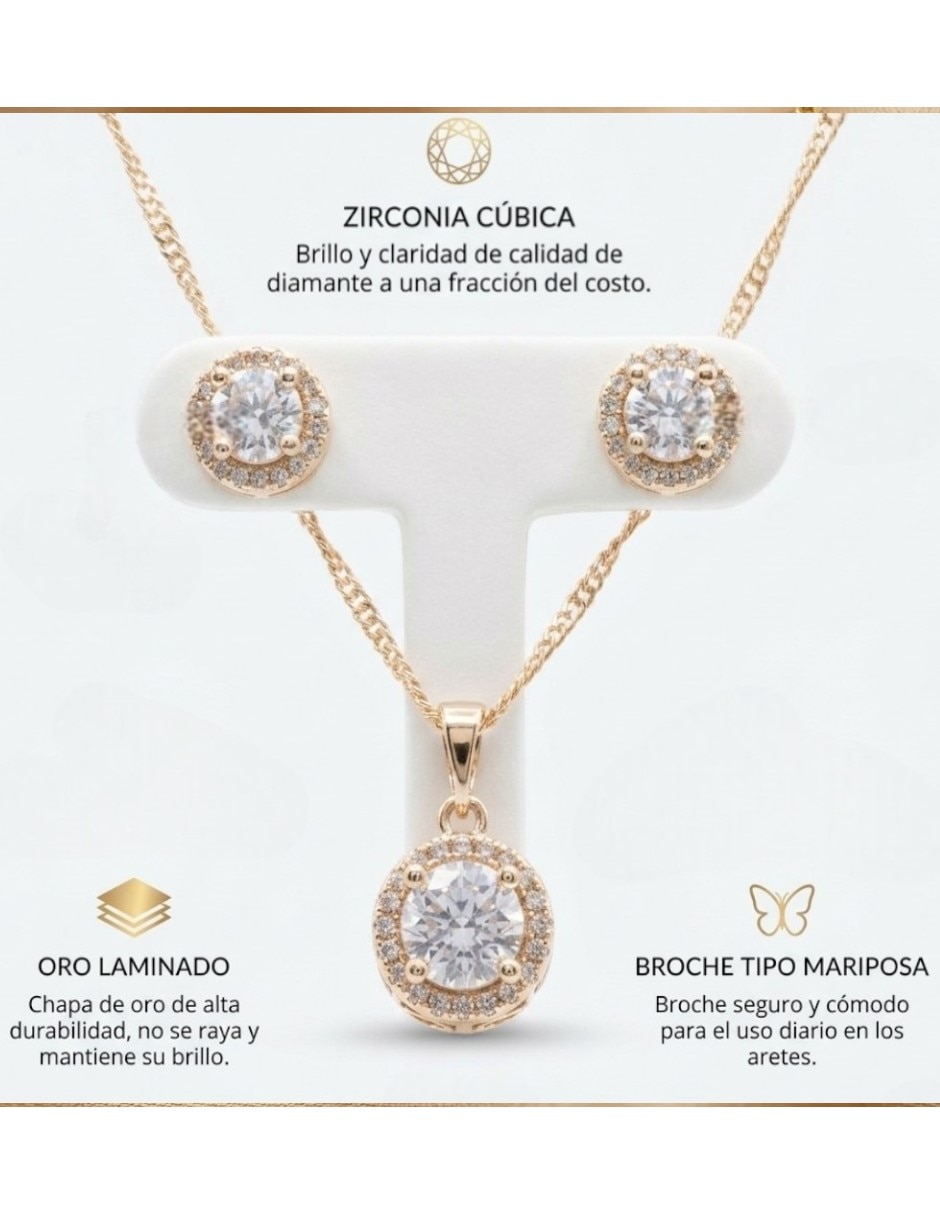 Aretes y collar de oro laminado 14 K zirconia cúbica 3