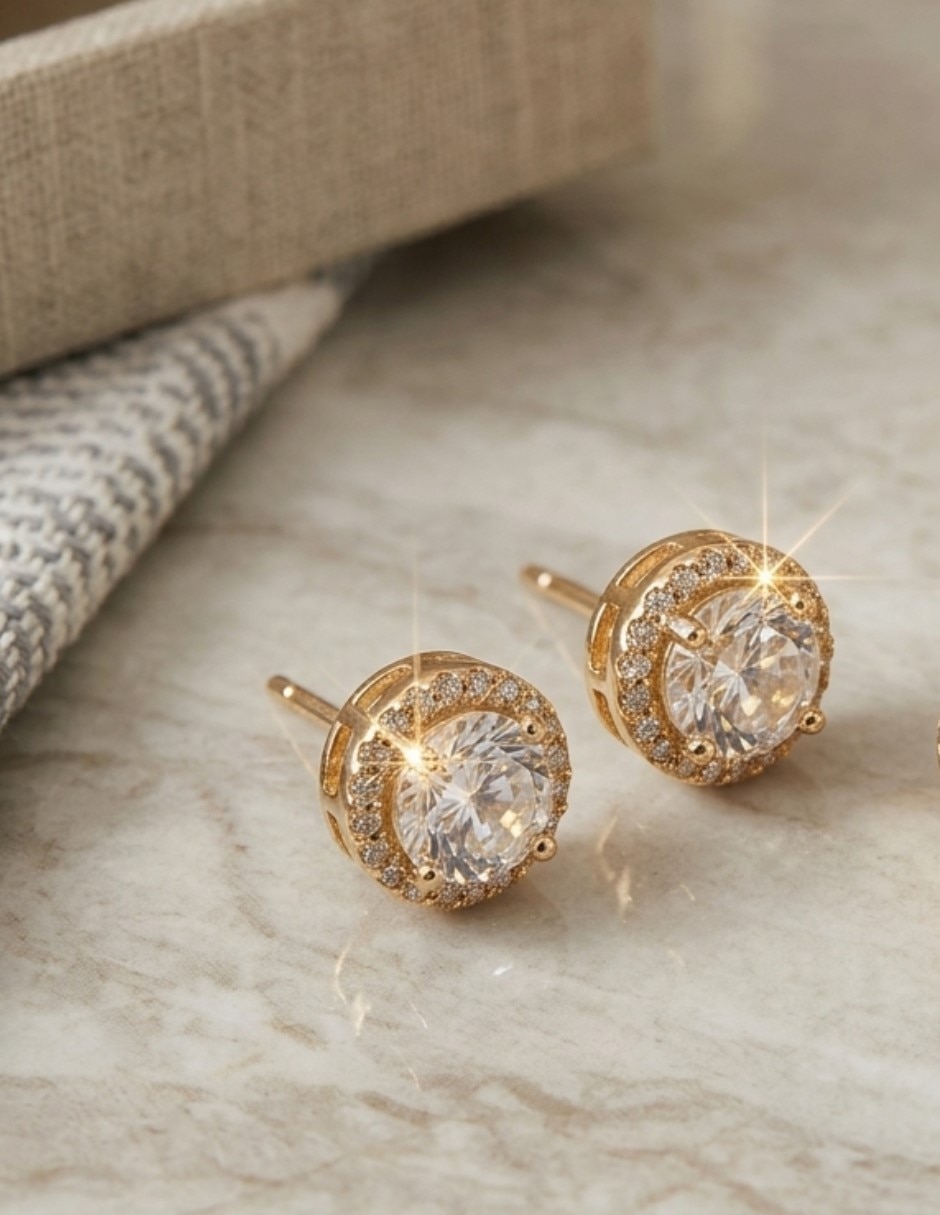 Aretes y collar de oro laminado 14 K zirconia cúbica 4