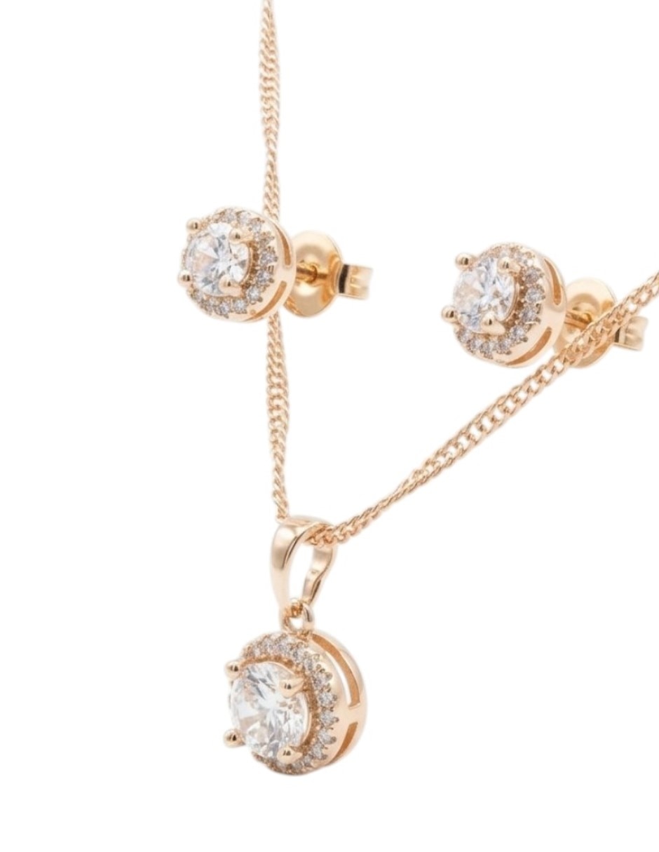 Aretes y collar de oro laminado 14 K zirconia cúbica Aretes y collar de oro laminado 14 K zirconia cúbica