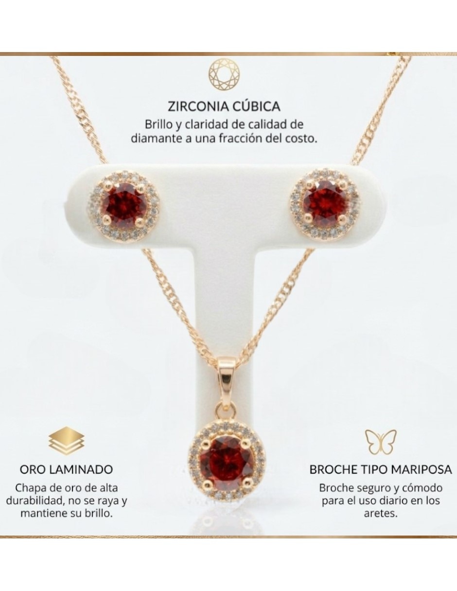 Aretes y collar Cm-Top de oro laminado 14 K zirconia cúbica