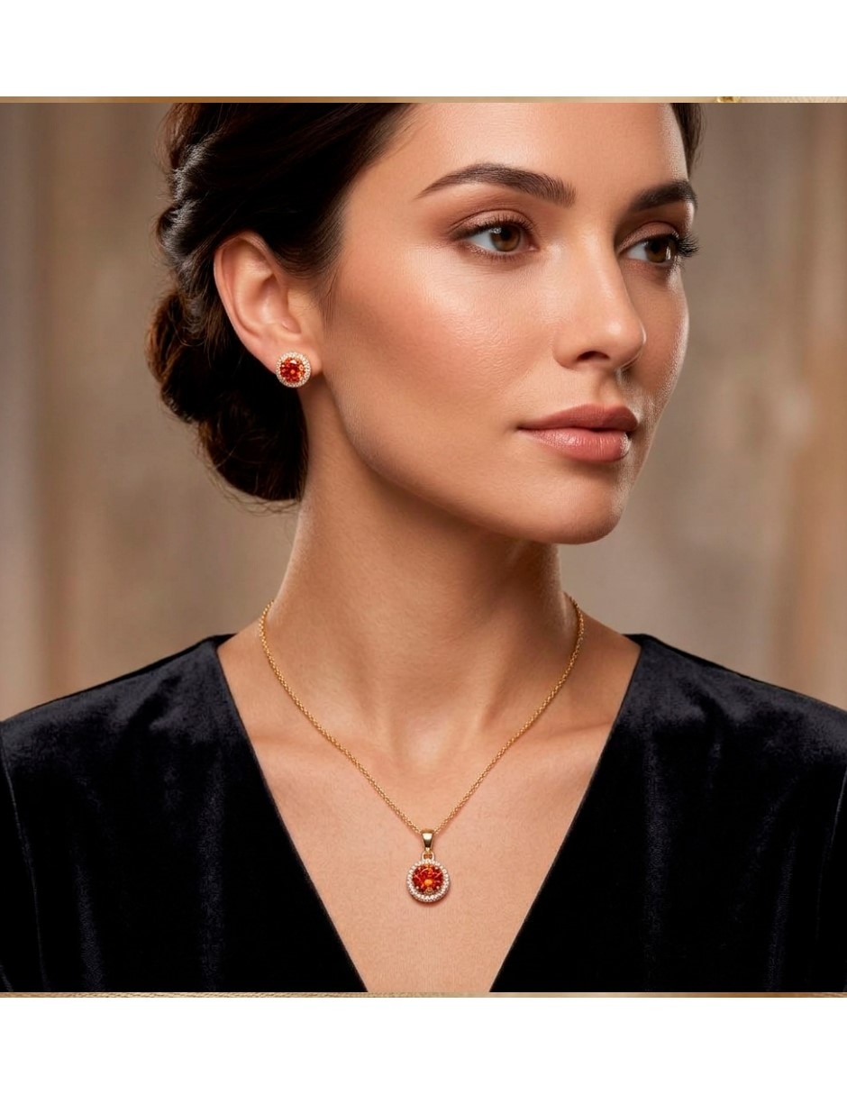 Aretes y collar Cm-Top de oro laminado 14 K zirconia cúbica