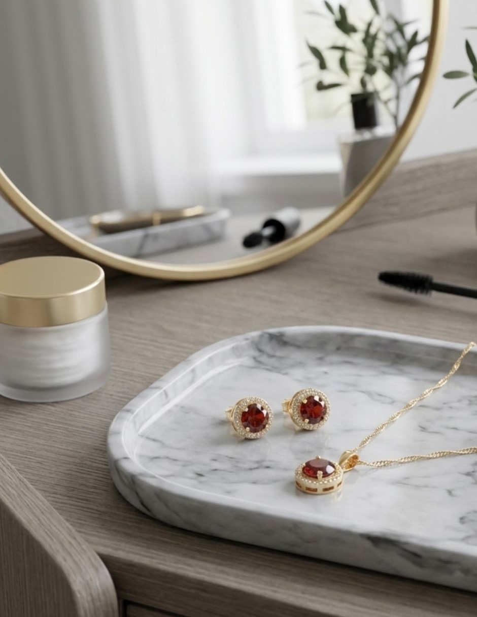 Aretes y collar Cm-Top de oro laminado 14 K zirconia cúbica