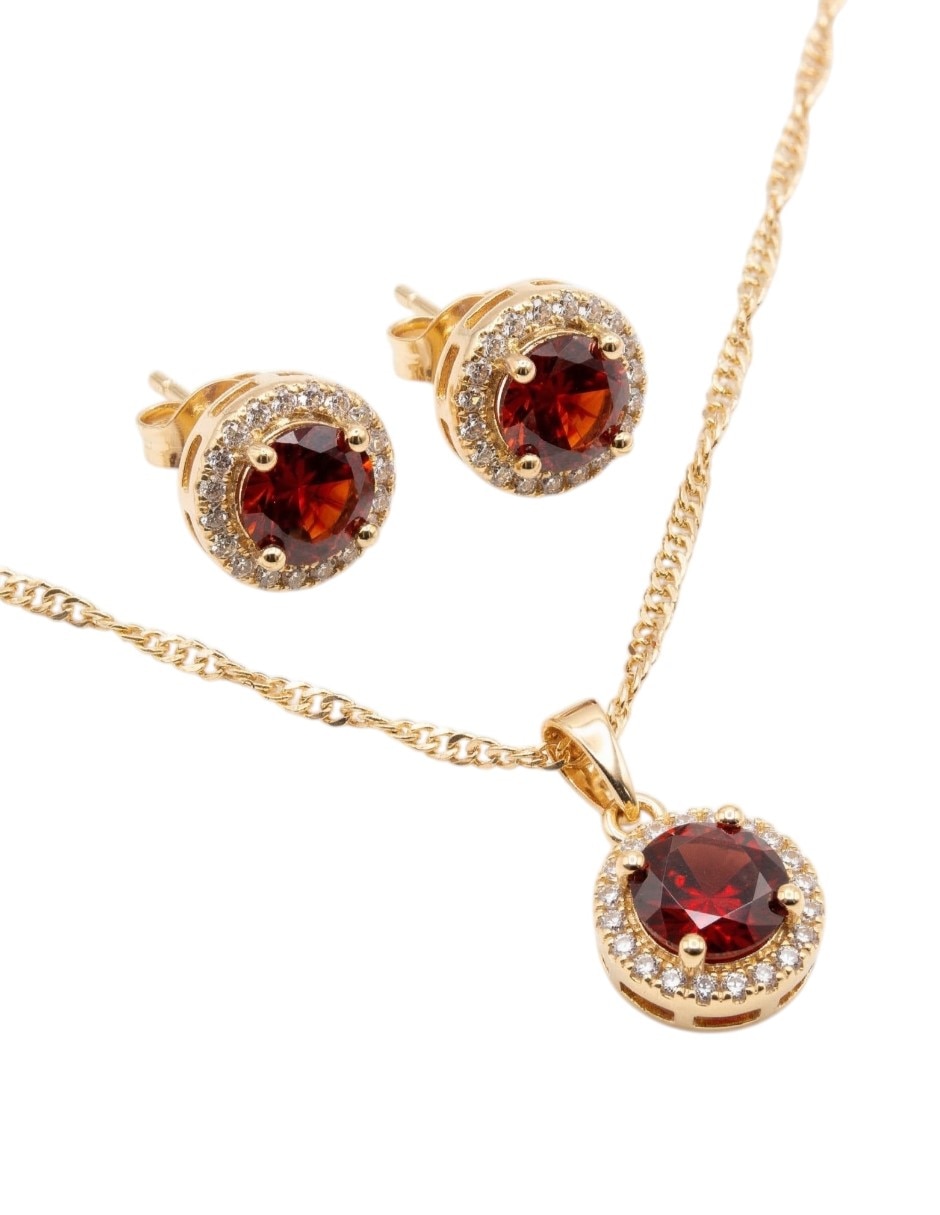 Aretes y collar Cm-Top de oro laminado 14 K zirconia cúbica