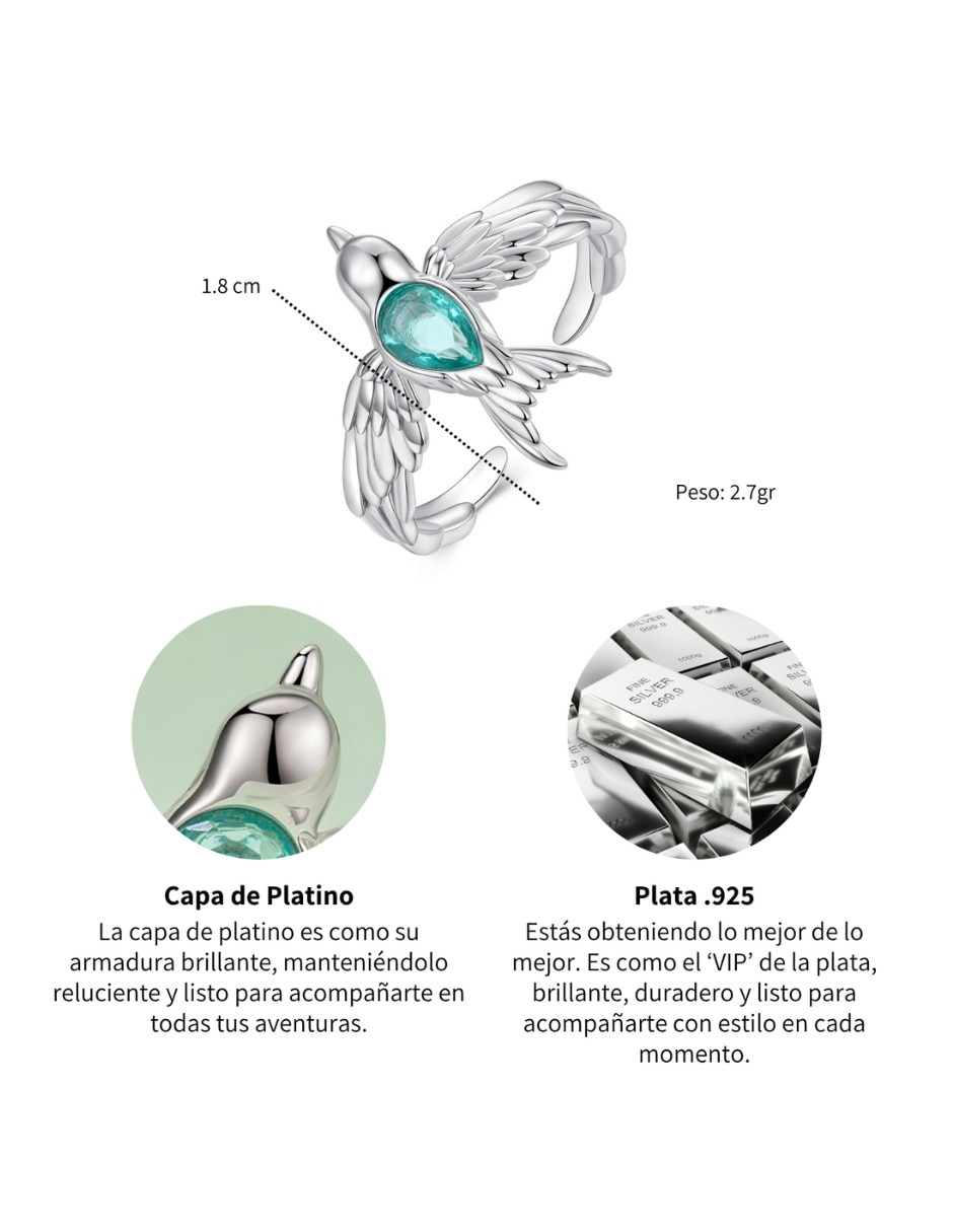 De pájaro chulada nature p 925 de plata cristal pulido