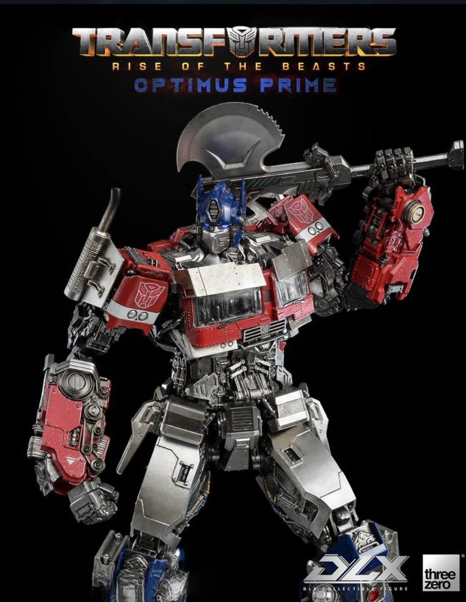 Figura de colección transformers: rise of the beasts optimus prime deluxe threezero con luz