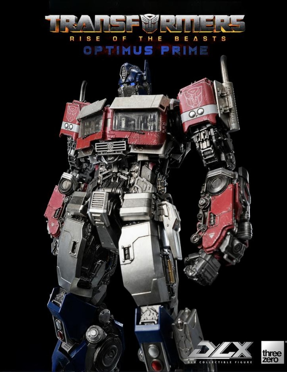 Figura de colección transformers: rise of the beasts optimus prime deluxe threezero con luz