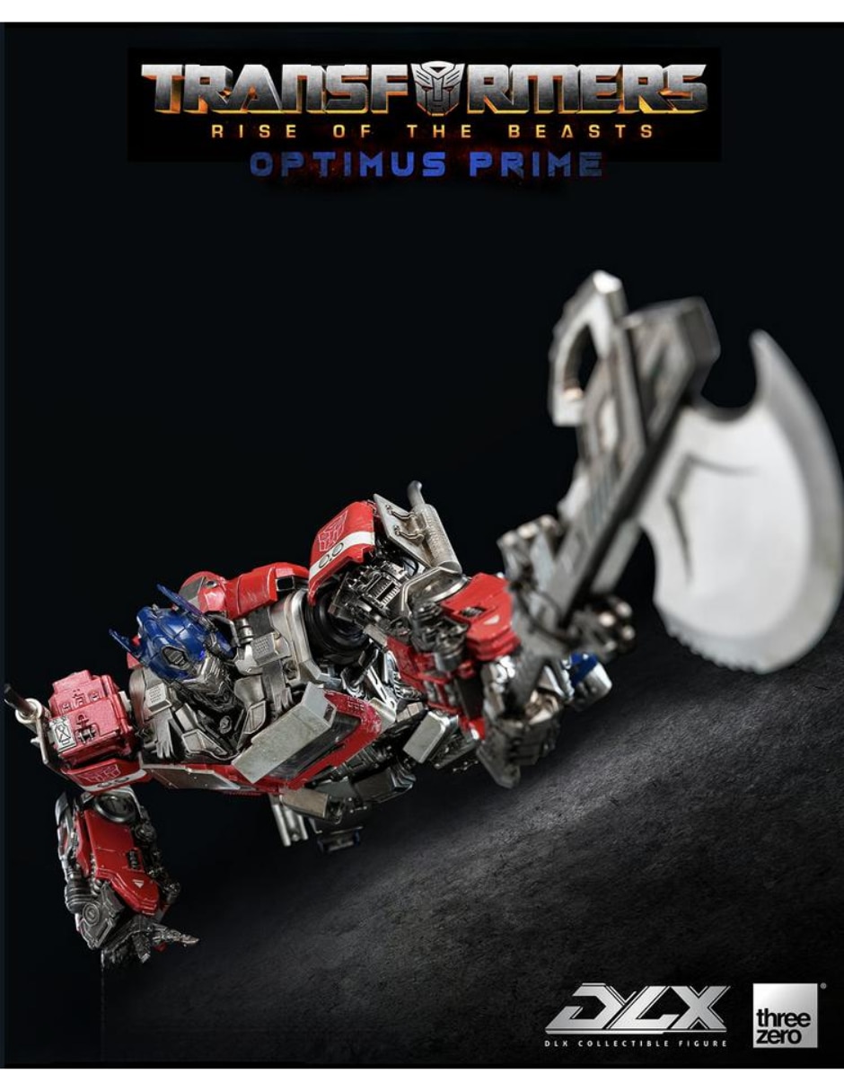 Figura de colección transformers: rise of the beasts optimus prime deluxe threezero con luz