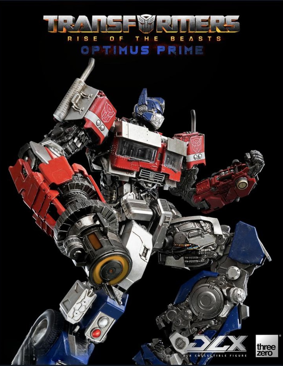 Figura de colección transformers: rise of the beasts optimus prime deluxe threezero con luz