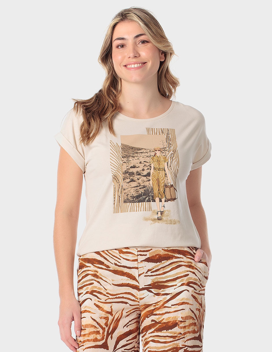 Playera manga corta Punt Roma cuello redondo para mujer