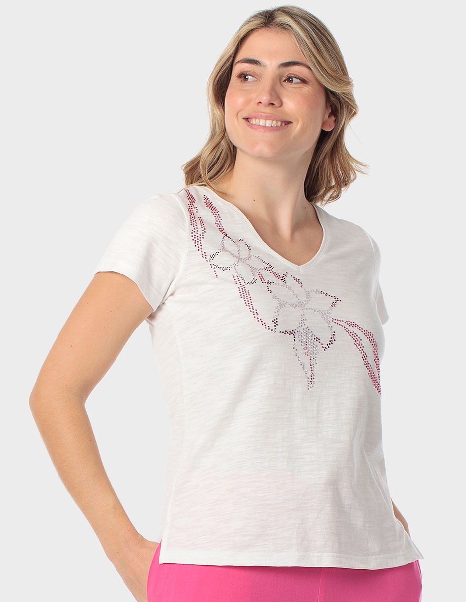 Playera manga corta cuello redondo para mujer Playera manga corta cuello redondo para mujer