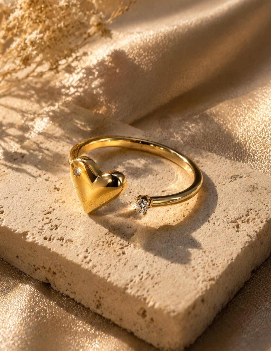 De corazón anillo 18 k de oro laminado zirconia ba–o de oro 3