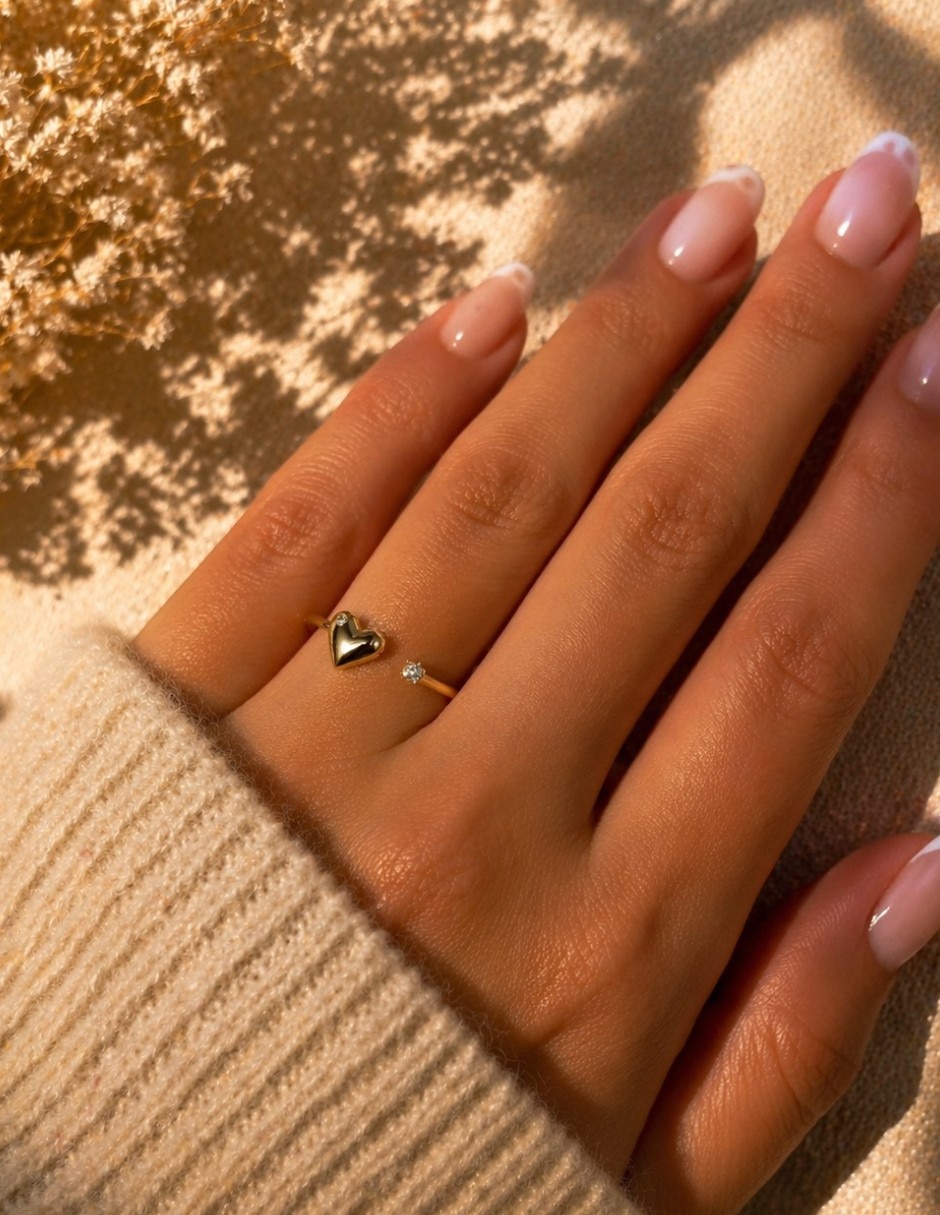 De corazón anillo 18 k de oro laminado zirconia ba–o de oro 4